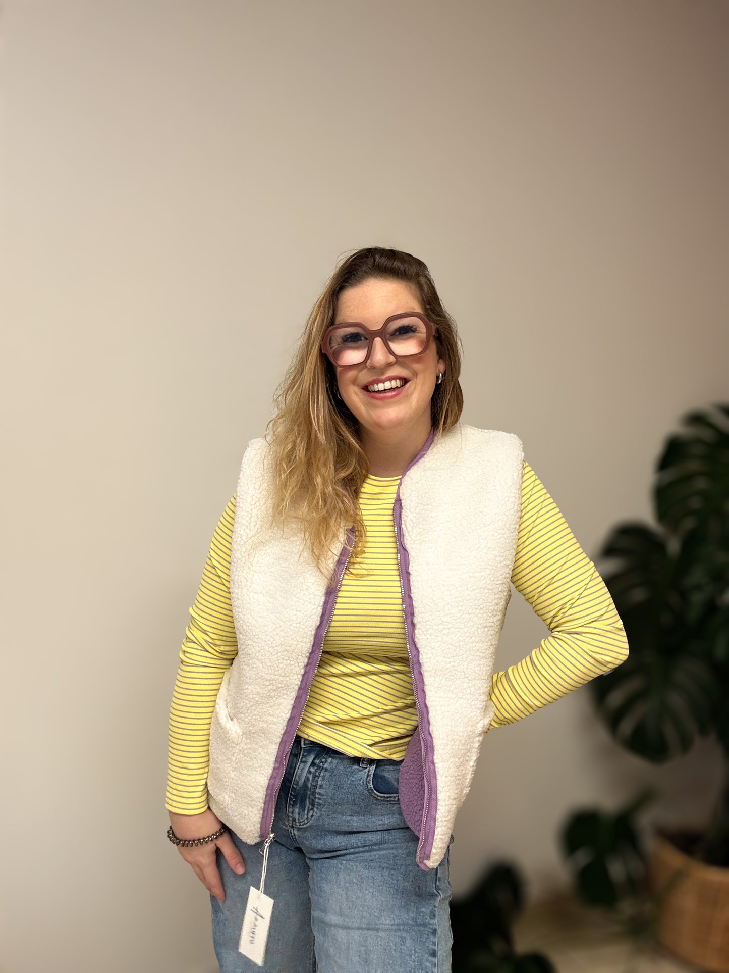 Reversible Ruby Gilet | Roze - wit