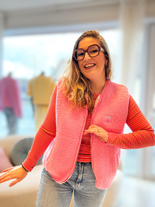 Reversible Ruby Gilet | Roze - wit